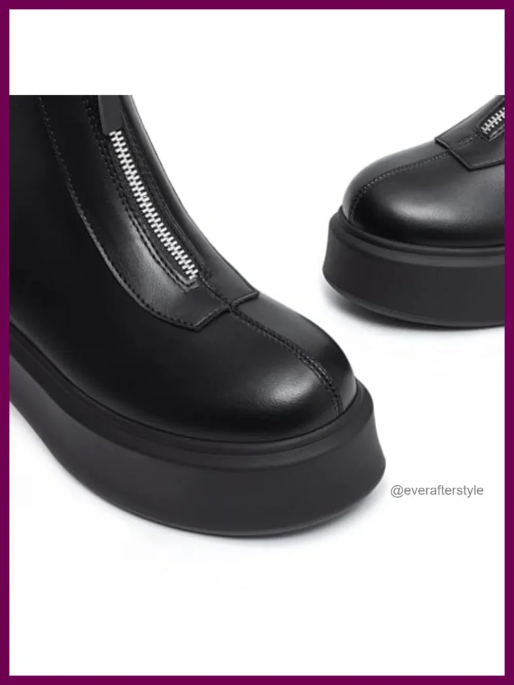 Women's Platform Ankle Boots Round Toe Chunky Low Heel Front Zipper PU Leather